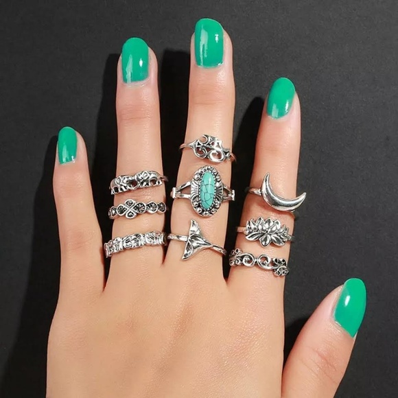 5 for $25 Set of 9 Silver Tone Midi Knuckle Rings - Picture 2 of 8